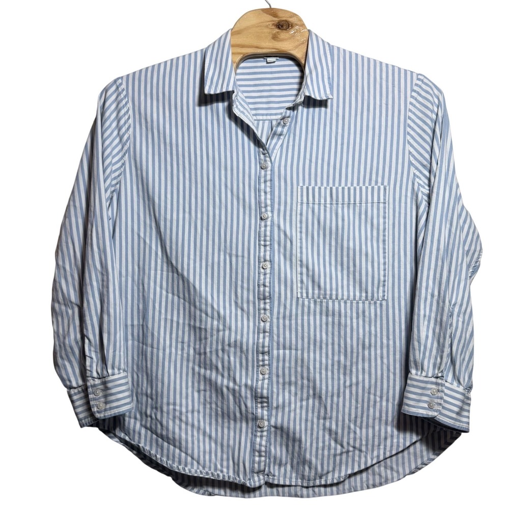 Aerie Blue White Striped Cotton Button Down Shirt XL Long Sleeve Oversized Top